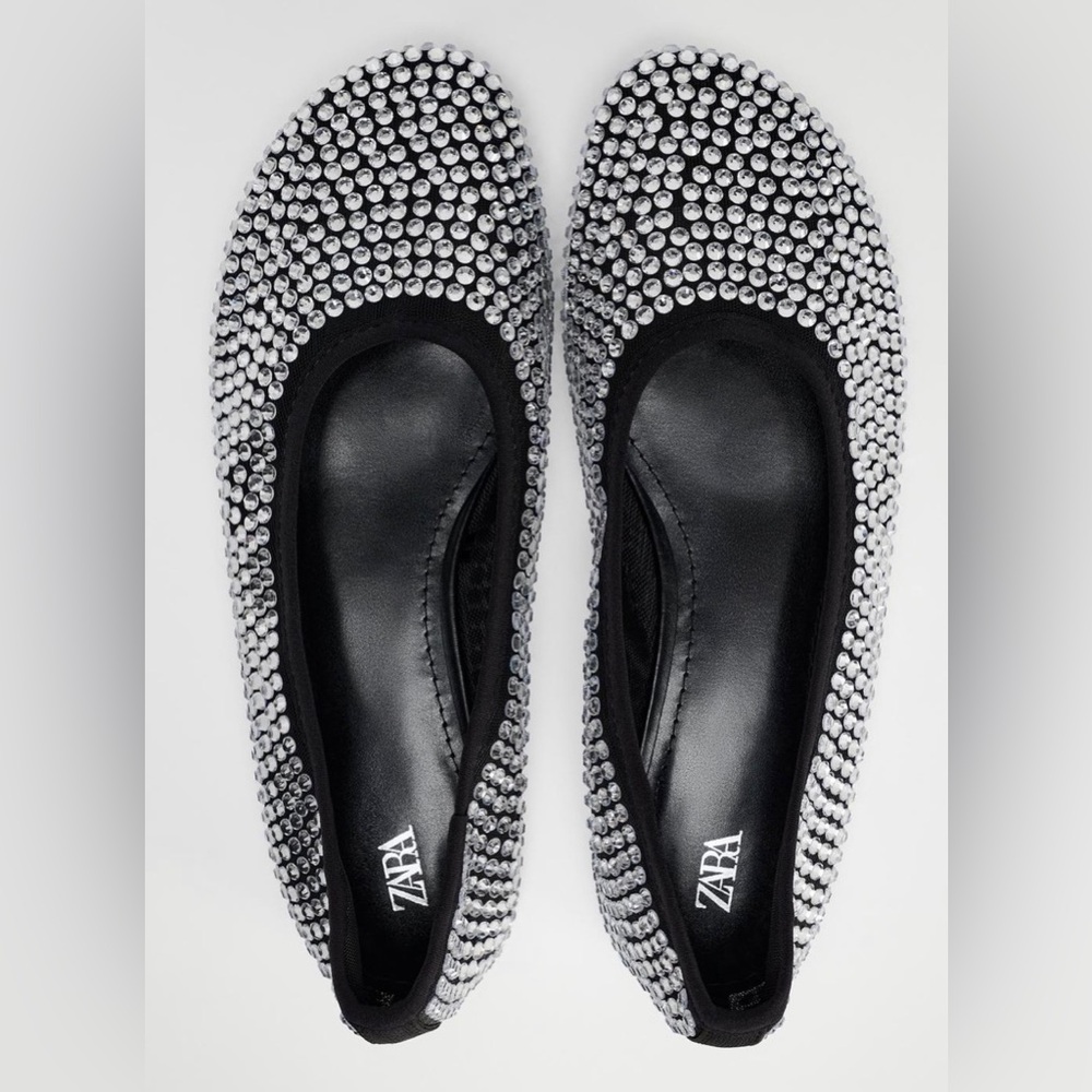 Zara Rhinestone Ballet Flats
Color: Black and Silver * Size: 7.5